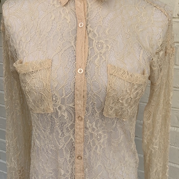 Free People Sheer Lace Top Boho Cream Size XS - Picture 3 of 11